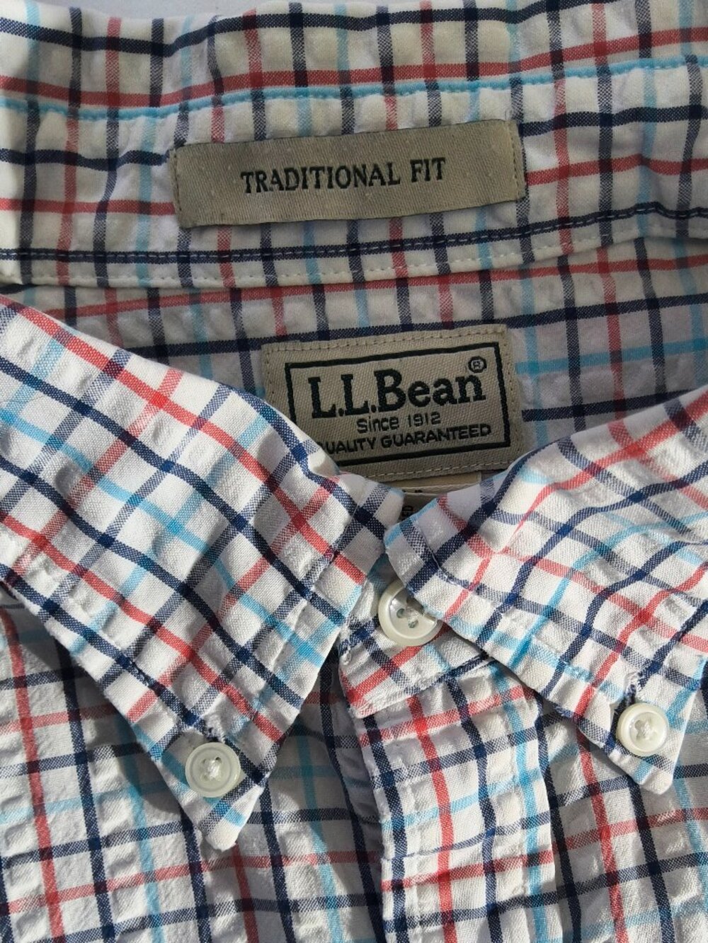 L L Bean Mens XXL Tall multicolored plaid seer sucker cotton dress shirt
